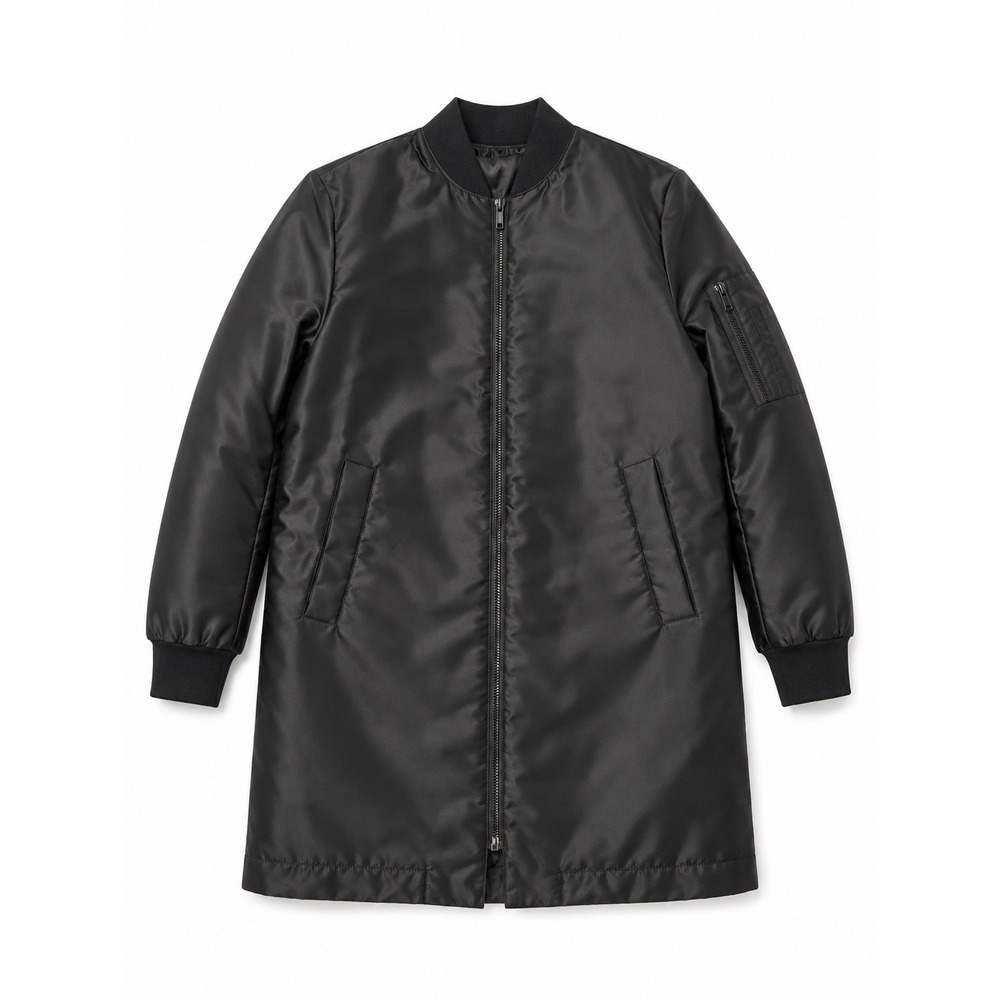 MSGM Black Longline MA-1 Bomber Coat Italian Utility Jacket Size 46 1940MC02